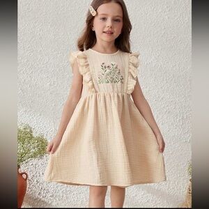 Charming Cream Kids Dress with Floral Embroidery